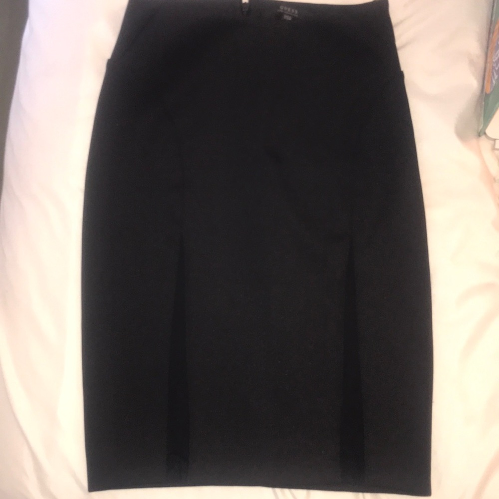 Mid length thick black pencil skirt